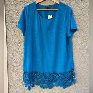Lane Bryant Blue Lace Trim Tee NEW